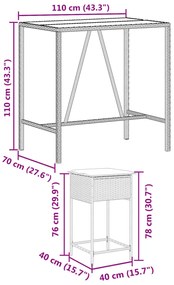 7 pcs conjunto de bar para jardim c/ almofadões vime PE preto