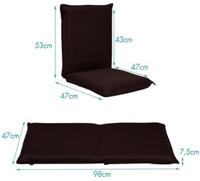 Poltrona chão reclinável com apoio para as costas almofadado e ajustável Ideal para ler meditar 98 x 47 x 7,5 cm Castanho