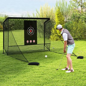 Rede de treino de golfe com redes laterais amovíveis, tecido branco e saco de transporte portátil para uso interior e exterior, 305 x 326 x 225 cm