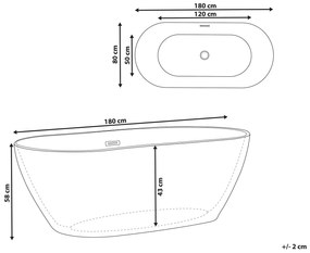 Banheira autónoma em acrílico branco 180 x 80 cm CARRERA Beliani