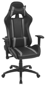 Cadeira escritório reclinável estilo corrida pele artif. cinza