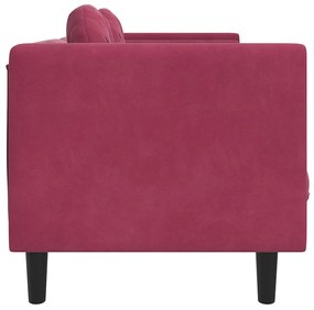 Sofá com almofadões 3 lugares veludo vermelho tinto