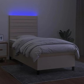 Cama box spring c/ colchão e LED 90x190 cm tecido cor creme