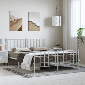 Estrutura de cama com cabeceira e pés 150x200 cm metal branco