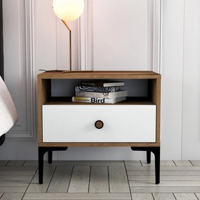 Mesa de Cabeceira Lizbon500 – Nogueira/Branco – 56x50,8x40 cm