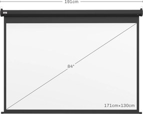 Ecrã de videoprojetor 191 x 8 x 130 cm motorizado e elétrico de 84 polegadas, 4:3, 4K HD, painel de controlo e comando à distância