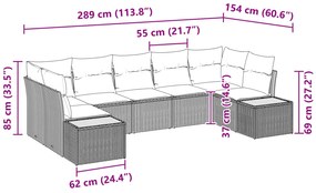 Conjunto de Sofá de Jardim com Almofadas Preto Poly Rattan Acácia