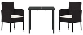 Conjunto de Jantar de Jardim de 3 Peças com Almofadas - Preto Polyratt