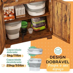 Recipiente de Comida para Cães 25L com Rodas Copo Medidor Tigela dobrável e colher cinza