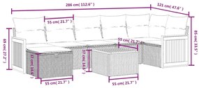 8 pcs conjunto sofás de jardim com almofadões vime PE preto