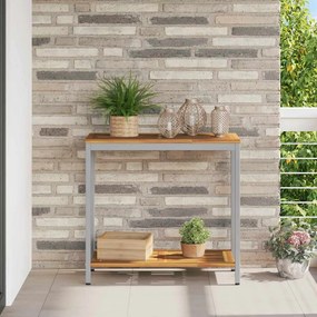 vidaXL Mesa de Exterior Natural e Cinza 35x80x75 cm Madeira Sólida e Aço