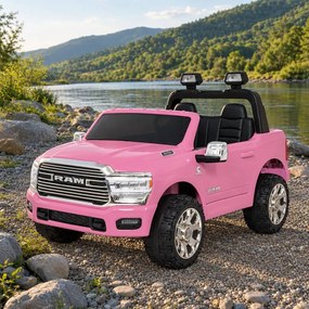 Jipe elétrico para Crianças 24V RAM 3500 Rodas de espuma EVA, assento Couro ecológico Rosa