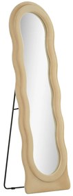 HOMCOM Espelho de Pé 50x160 cm Espelho de Corpo Inteiro ou de Parede com Desenho Assimétrico e Estrutura de Veludo Bege | Aosom Portugal