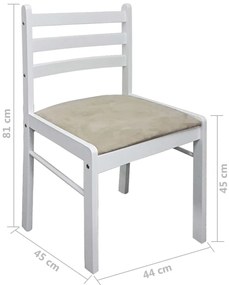 Cadeiras de jantar 2 pcs seringueira maciça e veludo branco