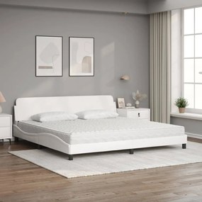 Cama com colchão 200x200 cm couro artificial branco