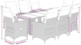 9 pcs conjunto bistrô de jardim c/ almofadões vime PE castanho