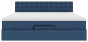 Estrutura de cama otomana com colchão 160x200 cm tecido azul