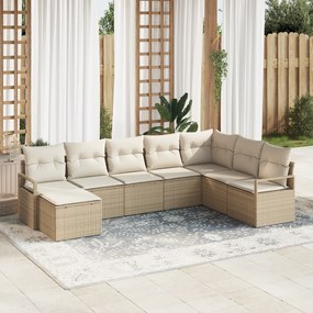 Conjunto de Sofás de Jardim vidaXL 8 Peças com Almofadas Bege Poly Rattan