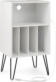 Suporte para discos vinil de 3 níveis com estação de carregamento Estante 4 divisórias 48 x 40 x 88 cm Branco