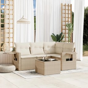 5 pcs conjunto de sofás p/ jardim com almofadões vime PE bege