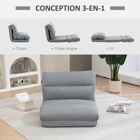 Poltrona de chão, sofá reclinável, poltrona convertível em cama, reclinável de 90° a 180°, tecido - 70 x 72 x 56 cm - cinzento