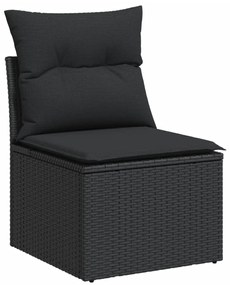 9 pcs conjunto de sofás p/ jardim c/ almofadões vime PE preto