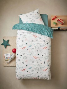Conjunto capa de edredon + fronha de almofada para criança, Fundo do Mar, Basics azul medio estampado