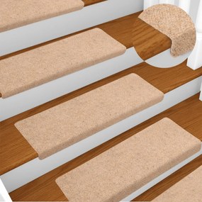 134561 vidaXL Tapetes de escada 15 pcs 65x21x4 cm tecido agulhado castanho