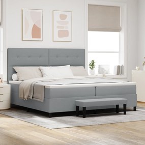 vidaXL Cama Box Spring com Colchão e Banco Cinza Claro 200x200 cm Tecido