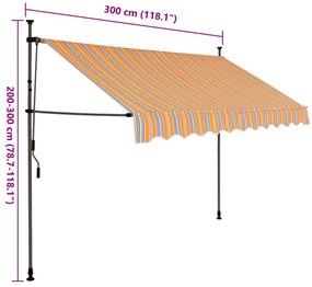 Toldo retrátil manual com LED 300 cm amarelo e azul