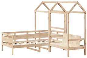 Conj. de sofá-cama e banco c/ telhado 90x190 cm pinho maciço