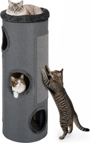 Arranhador para Gatos, 43 x 43 x 113 cm, 3 Grutas de Refúgio, Cinzento escuro