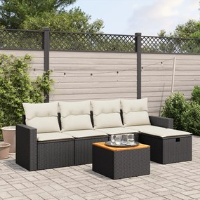 6 pcs conjunto sofás de jardim c/ almofadões vime PE preto