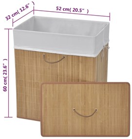 Cesto retangular para roupa suja bambu natural