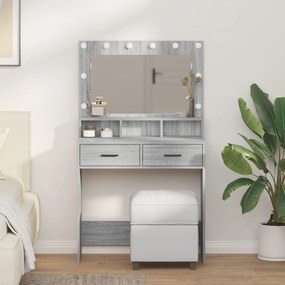 Mesa de Maquiagem vidaXL com Luzes LED Cinza Sonoma 79x41x135 cm