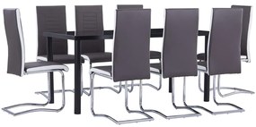 vidaXL 9 pcs conjunto de jantar couro artificial cinzento