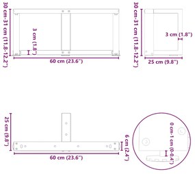 Pés para mesa de centro em forma de T, 2 peças, preto, 60x25x(30-31) c
