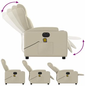 Poltrona massagens reclinável elétrica couro artificial creme