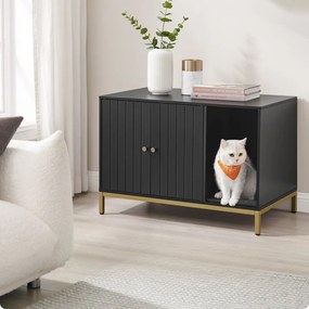 Móvel para caixa areia Gatos com tapete para arranhar 80 x 50 x 55 cm preto-dourado