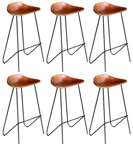Cadeiras de bar 6 pcs couro genuíno castanho