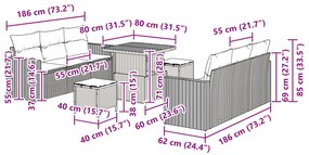 Conjunto de Sofá de Jardim de 9 Peças com Almofadas Bege de Rattan Acá
