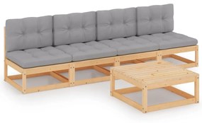 vidaXL 5 pcs conjunto lounge de jardim c/ almofadões pinho maciço