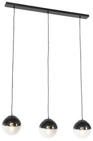 Candeeiro de suspensão retro preto com vidro transparente oblongo 3 luzes - Eclipse