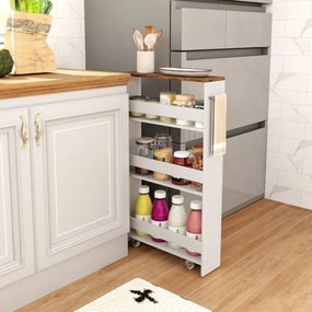 Carrinho de armazenamento estreito para cozinha ou casa de Banho 48 x 13 x 81 cm com 4 prateleiras e rodas Branco