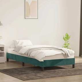 Estrutura de cama sem colchão 100x220 cm veludo verde-escuro