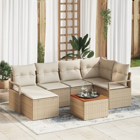Conjunto de Sofá de Jardim com 7 Peças e Almofadas Bege Rattan Poly Ac