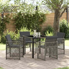 Conjunto de Jantar de Jardim vidaXL 5 Peças com Almofadas Cinza Vime