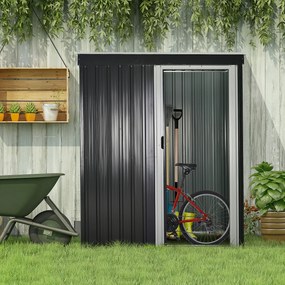 Abrigo de Jardim Exterior 1,5 m² 163x89x182 cm Abrigo Metálico para Ferramentas com Porta de Correr e Teto Inclinado Preto