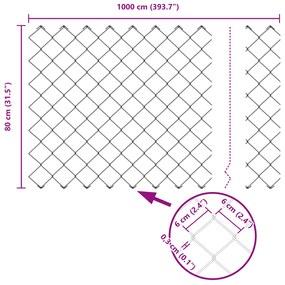 Cerca de Corrente com 7 Postes Flangados 0.8x10 m em Aço Galvanizado