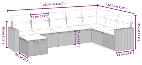 8 pcs conj. sofás jardim c/ almofadões vime PE cinzento-claro